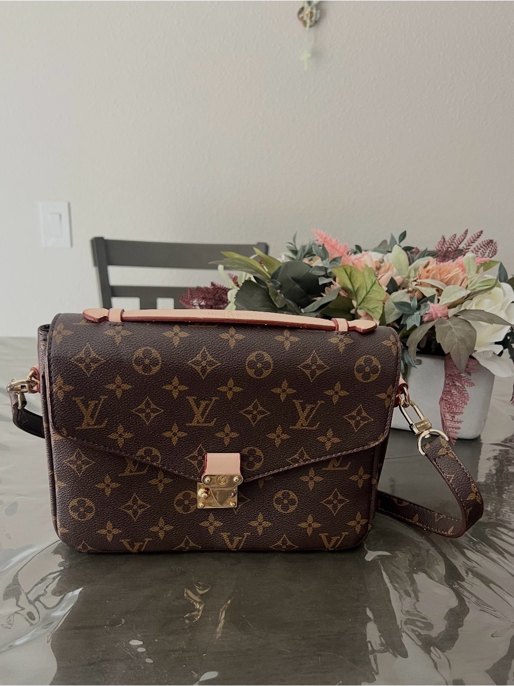 Brown and beige monogram pattern crossbody